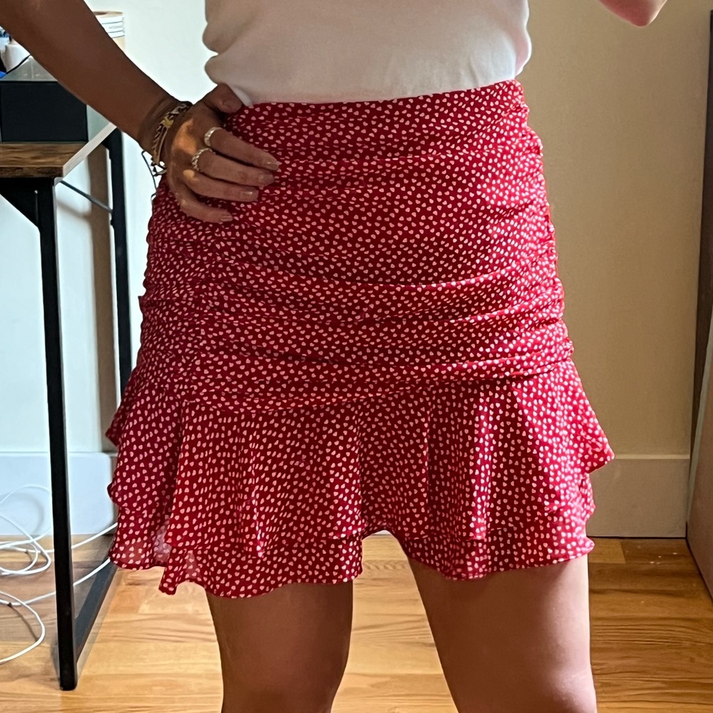 Aqua red with white hearts skirt